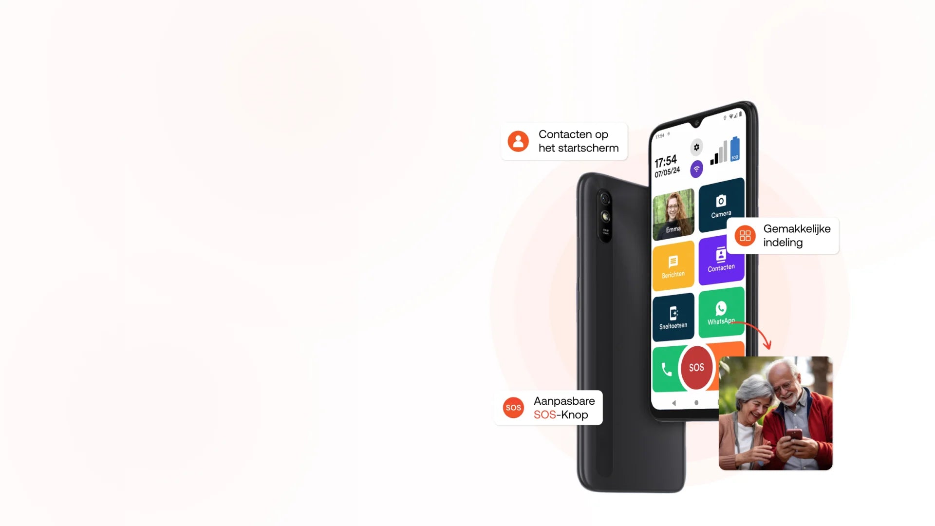 Background of Senifone S1 with USPs and picture of two elderly for mobile